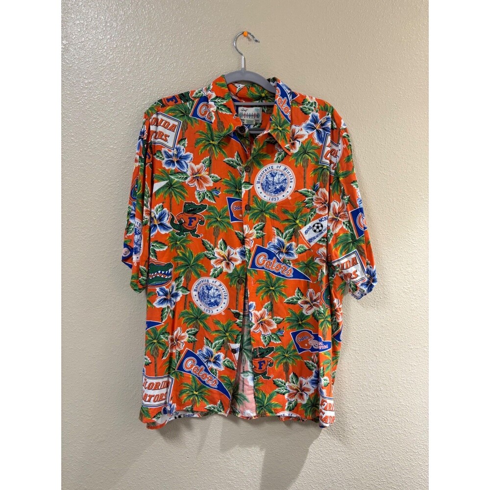 Vtg 90's Reyn Spooner Hawaiian Florida Gators Floral shirt Size Medium